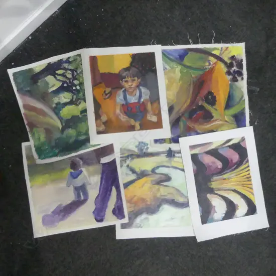 6 UNSIGNED GLENYS CULLIMORE ACRYLIC ON CANVAS PAINTINGS, L.400X400MM LARGEST