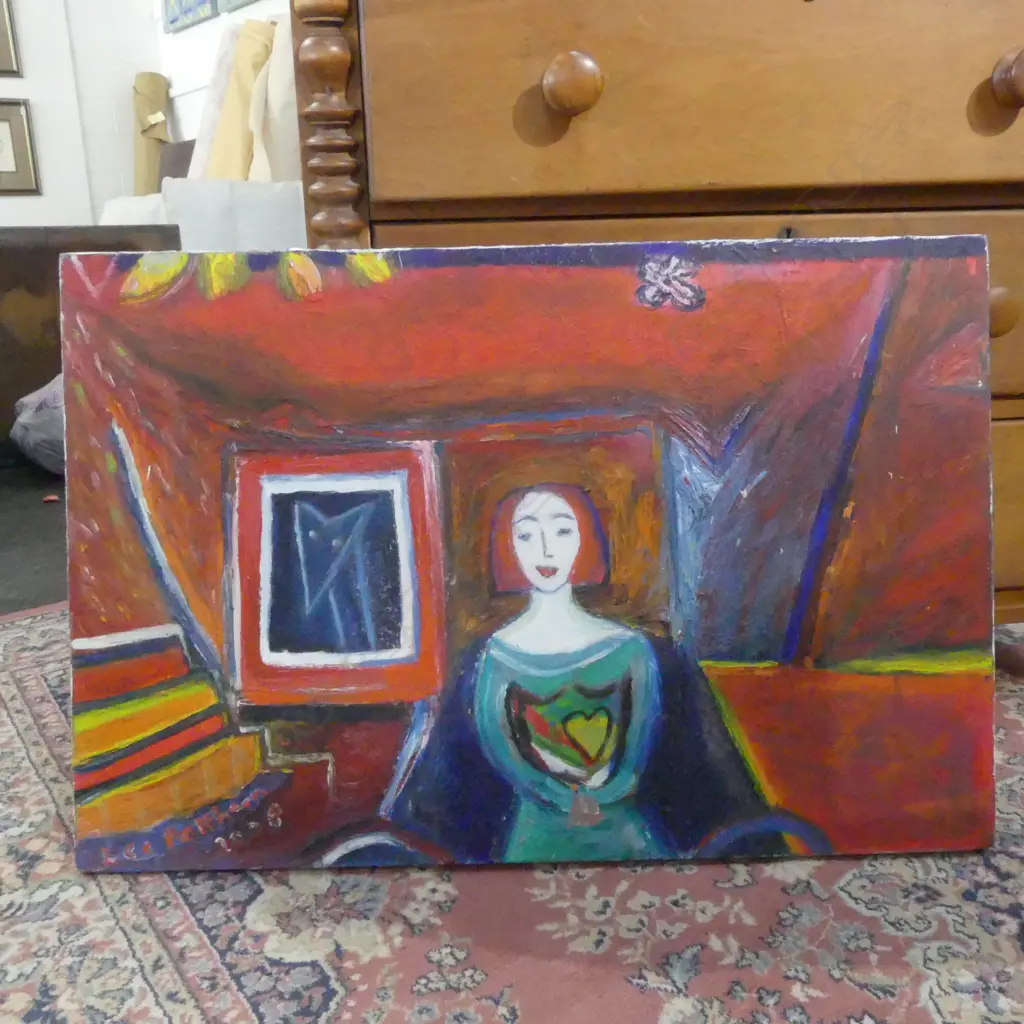LEE FELTHAM, PORTRAIT OF A LADY SITTING, ACRYLIC ON CANVAS,SIGNED 2008, 610 x 910mm , provenance below Image 1++