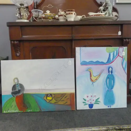 LEE FELTHAM,"SOLITUDE" & LADY WITH A BIRD,  2 x ACRYLIC ON CANVAS, ONE DAMAGED, SIGNED, LG500 x 700mm , provenance below