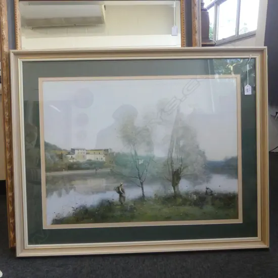 LARGE VINTAGE PRINT by Jean-Baptiste-Camille Corot 'Ville d'Avray' 520 x 700mm framed under glass.