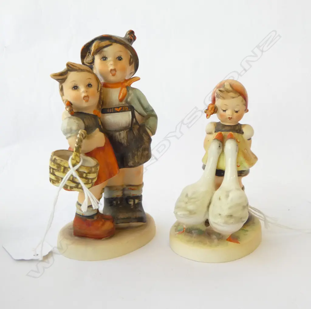 2 VINTAGE HUMMEL FIGURINES, BOY & GIRL & CHILD w DUCKS, H.120mm Image 1++