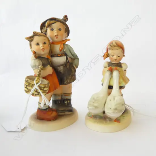 2 VINTAGE HUMMEL FIGURINES, BOY & GIRL & CHILD w DUCKS, H.120mm