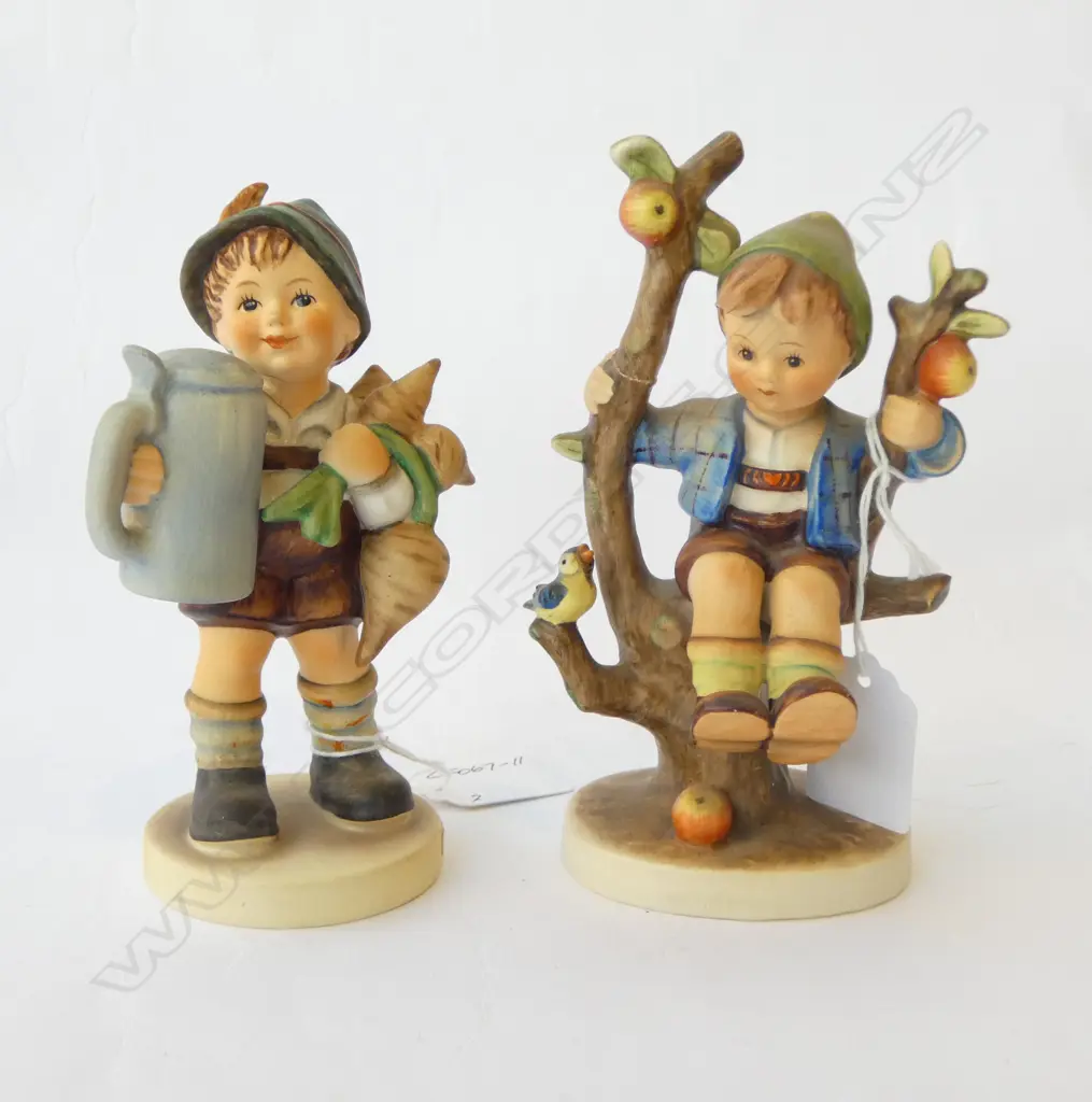 2 VINTAGE HUMMEL FIGURINES, BOY in TREE & BOYw TURNIPS, H.140mm Image 1++