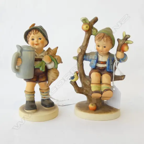 2 VINTAGE HUMMEL FIGURINES, BOY in TREE & BOYw TURNIPS, H.140mm