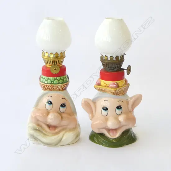 2 VINTAGE DISNEY LAMPS ‘CROWN DISNEY LAMP JAPAN’ DOPEY & BASHFUL, H.190MM