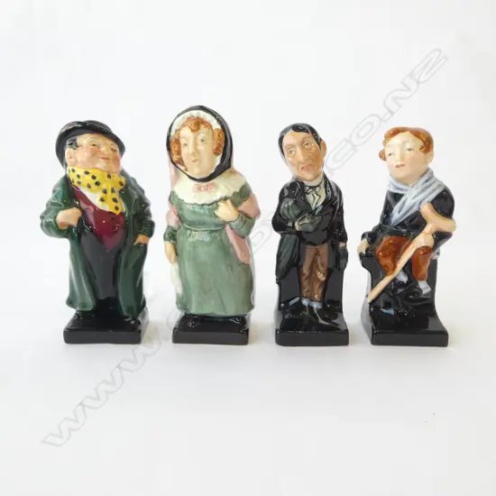 4 ROYAL DOULTON DICKENS CHARACTER FIGURINES, Tiny Tim, Tony Weller, Mrs Bardell & Stiggins, H.100-110mm