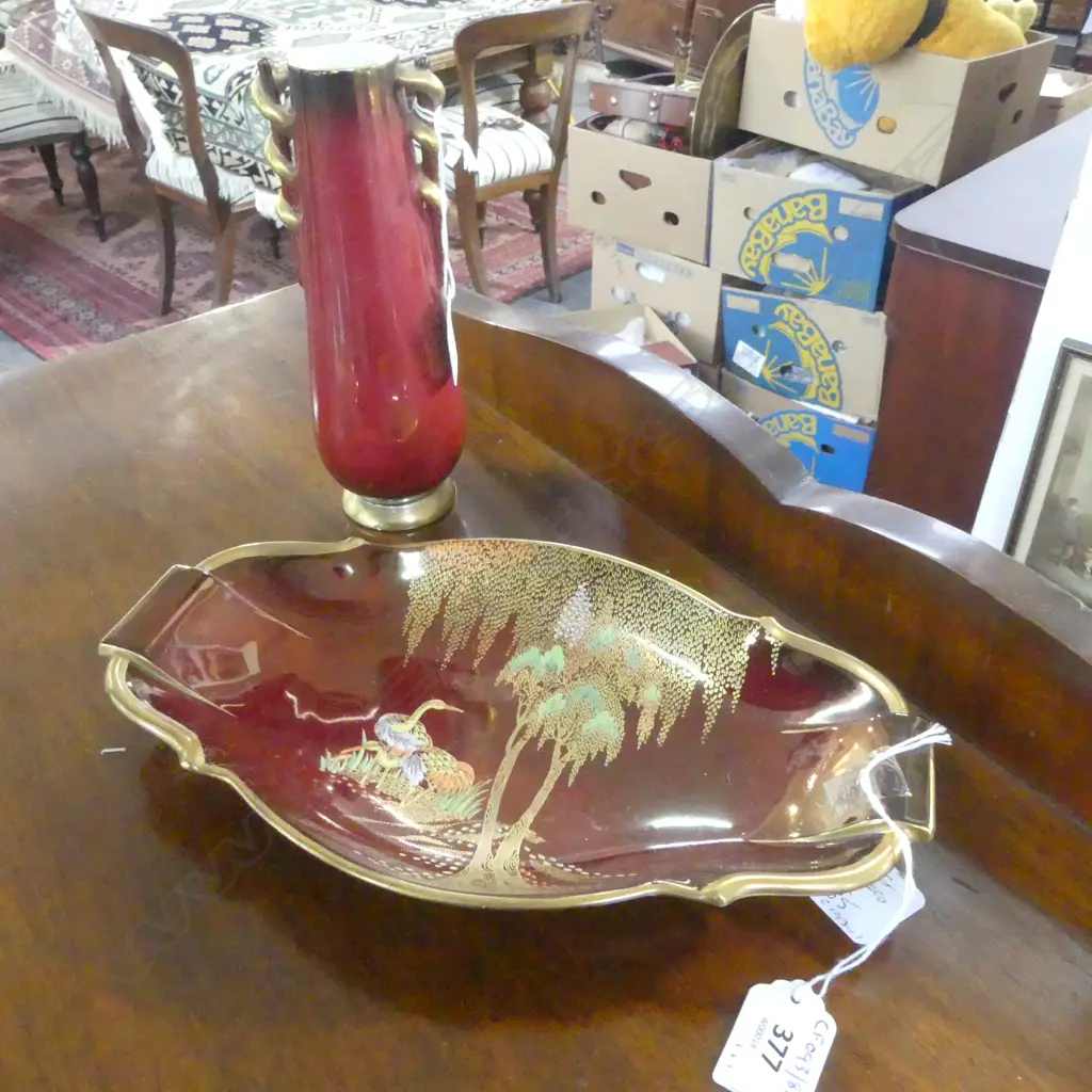CARLTON WARE ROUGE ROYAL DISH L270MM & ROUGE ROYAL VASE H180MM Image 1++