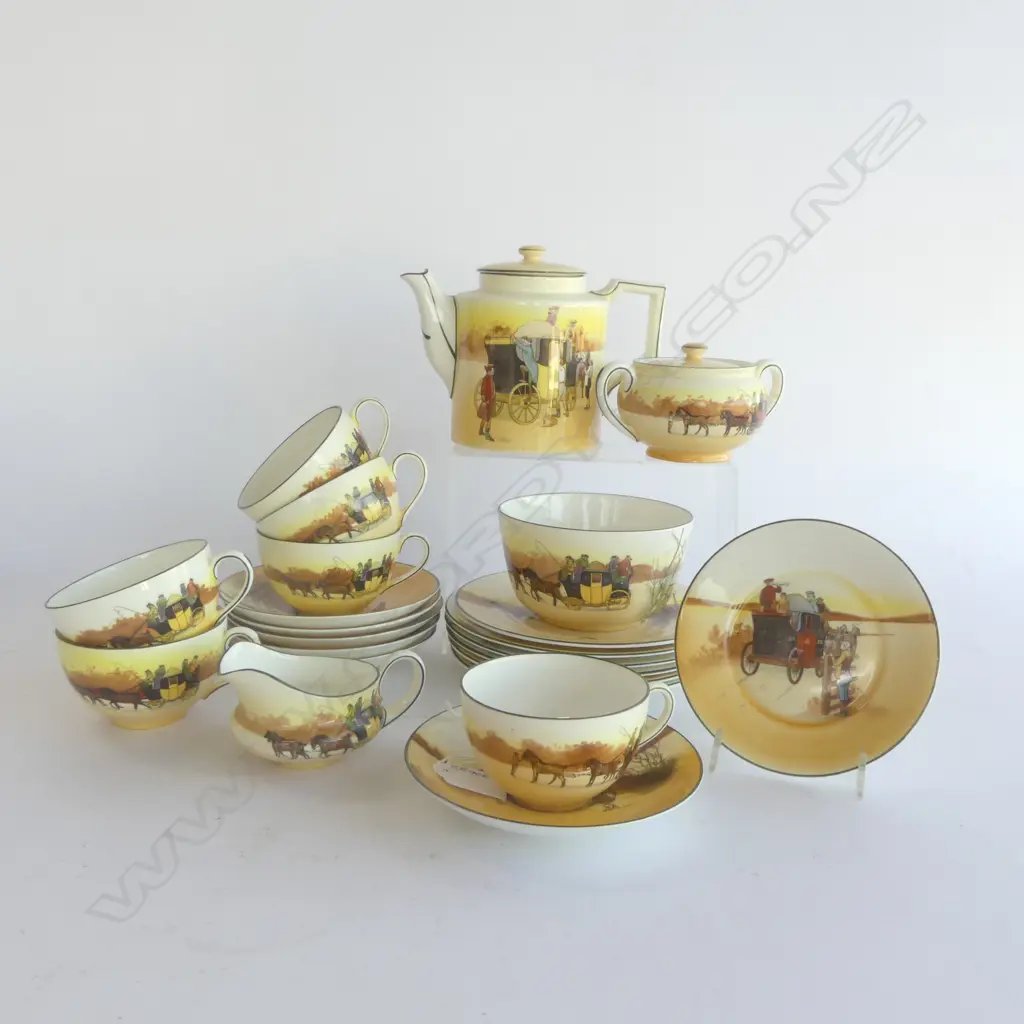 ROYAL DOULTON 'COACHING DAYS' 6 SETTING AFTERNOON TEA SET, TEAPOT, M/S, 6 CUPS/S/P Image 1++