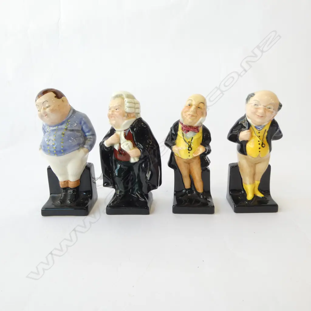 4 ROYAL DOULTON DICKENS CHARACTER FIGURINES, Fat Boy, Micawber, Pickwick & Buzfuz, H.100-110mm Image 1++