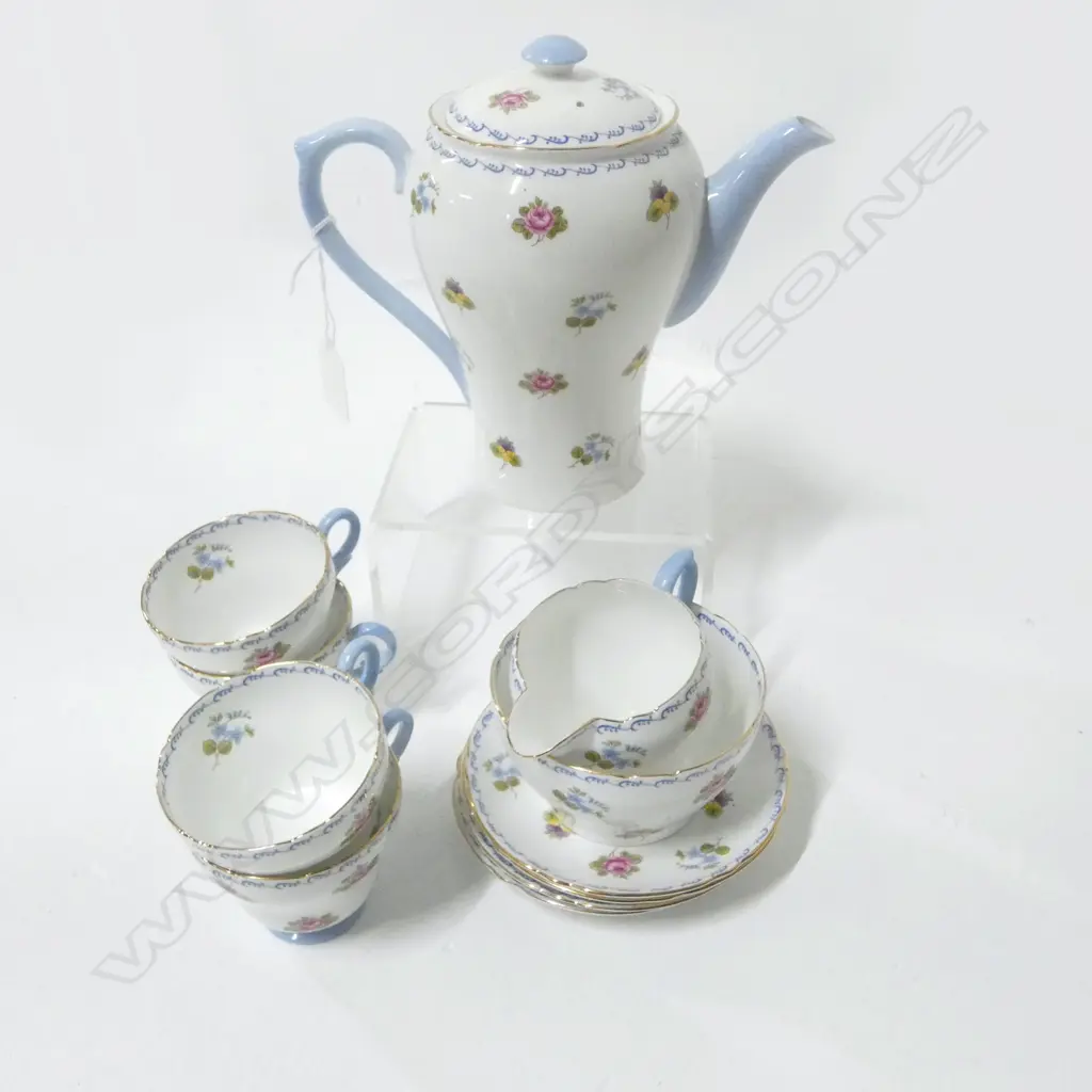 SHELLEY CHINA COFFEE SET COFFEE POT C/SUGAR & 4 C/S Image 1++