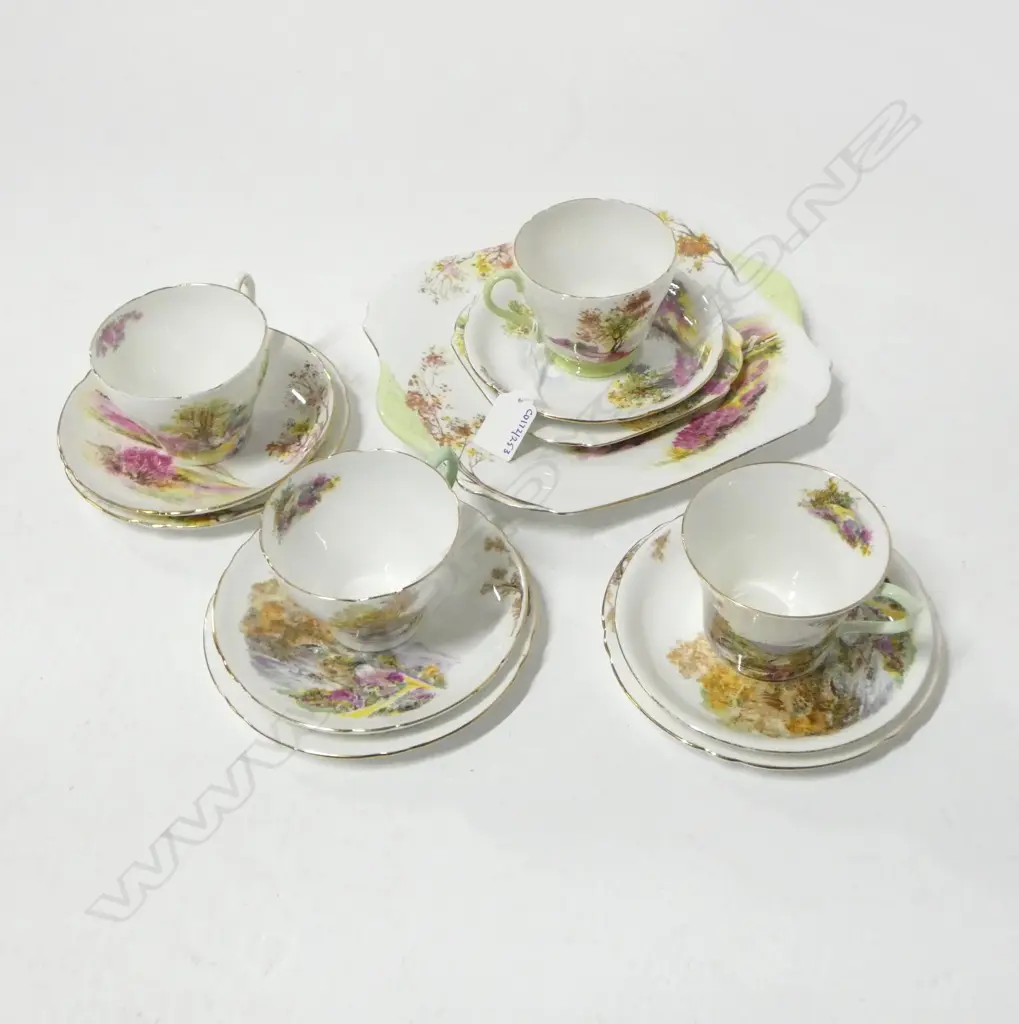 4 SHELLEY CHINA LANDSCAPE PAT CSPS & CAKE PLATE Image 1++