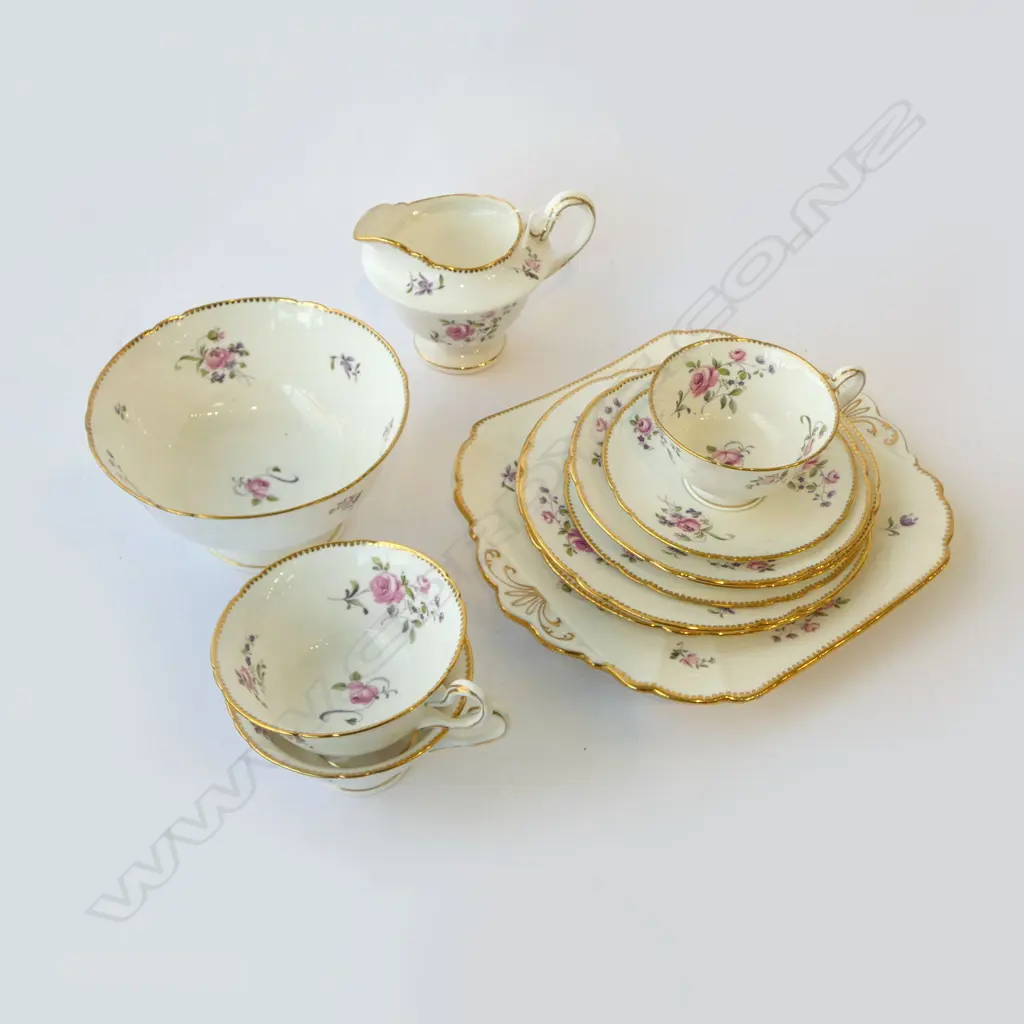 PART SHELLEY CHINA TEASET 2CSPS CAKE PLATE C/SUGAR & SMALL CSP PINK ROSE PAT Image 1++