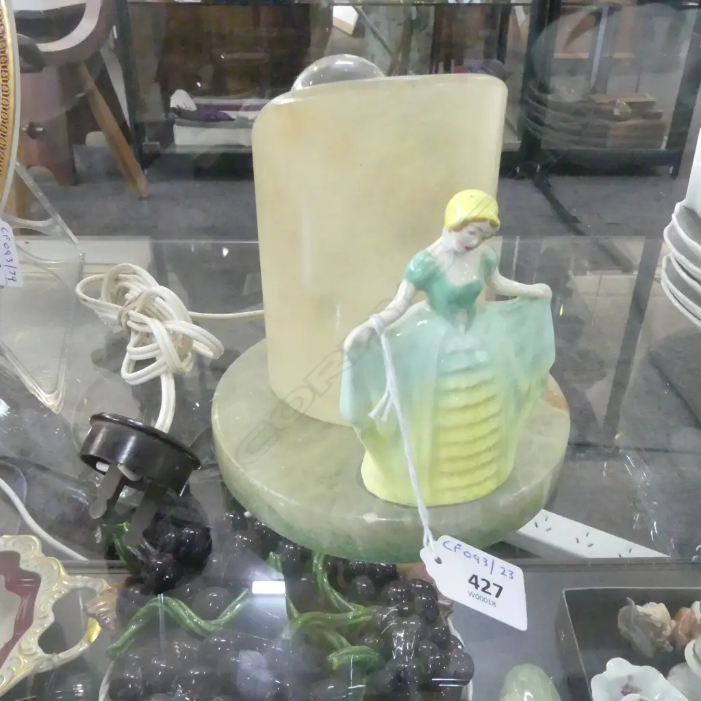 DECO ALABASTER & CHINA FIGURAL BEDSIDE LAMP H150MM Image 1++