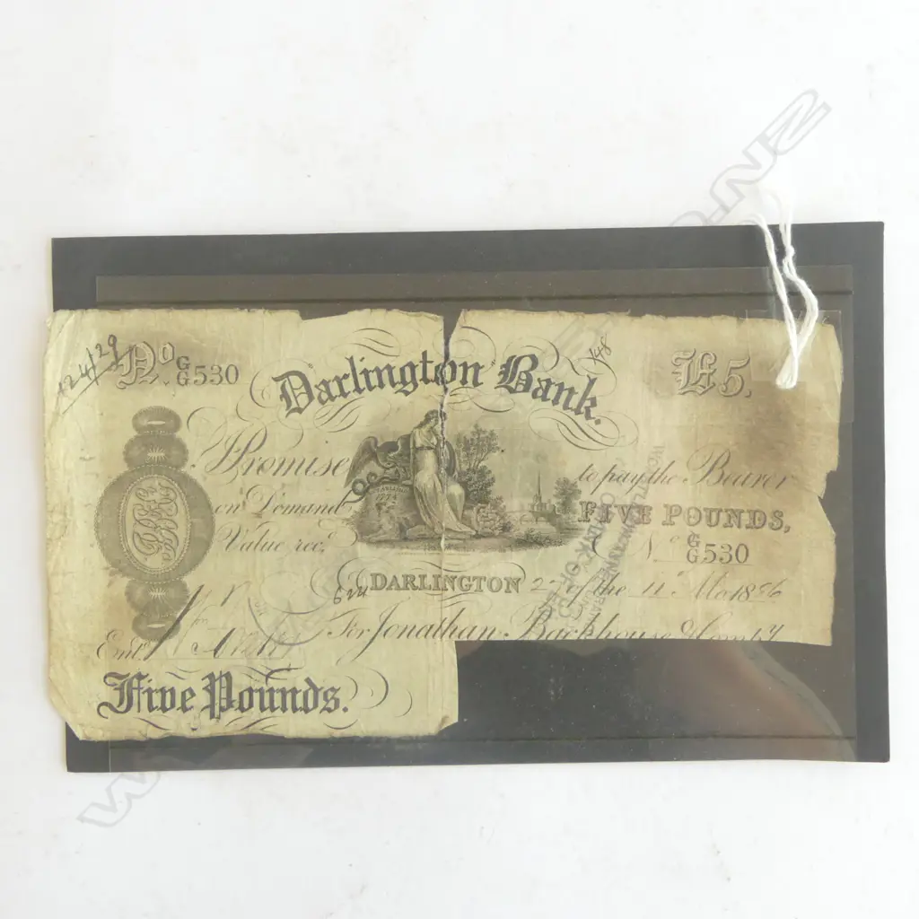 DARLINGTON BANK 1886 FIVE POUND NOTE Image 1++