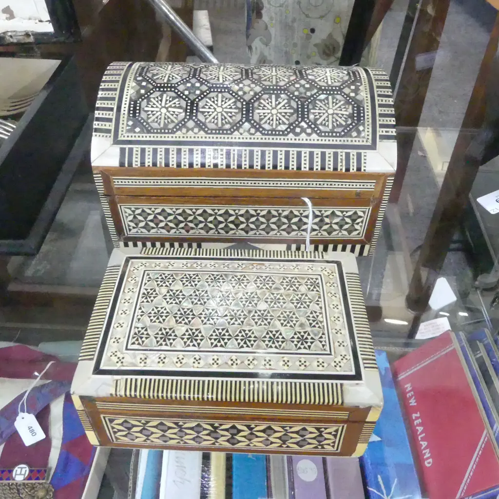2 KHATAM BONE INLAID TRINKET BOXES  Image 1++