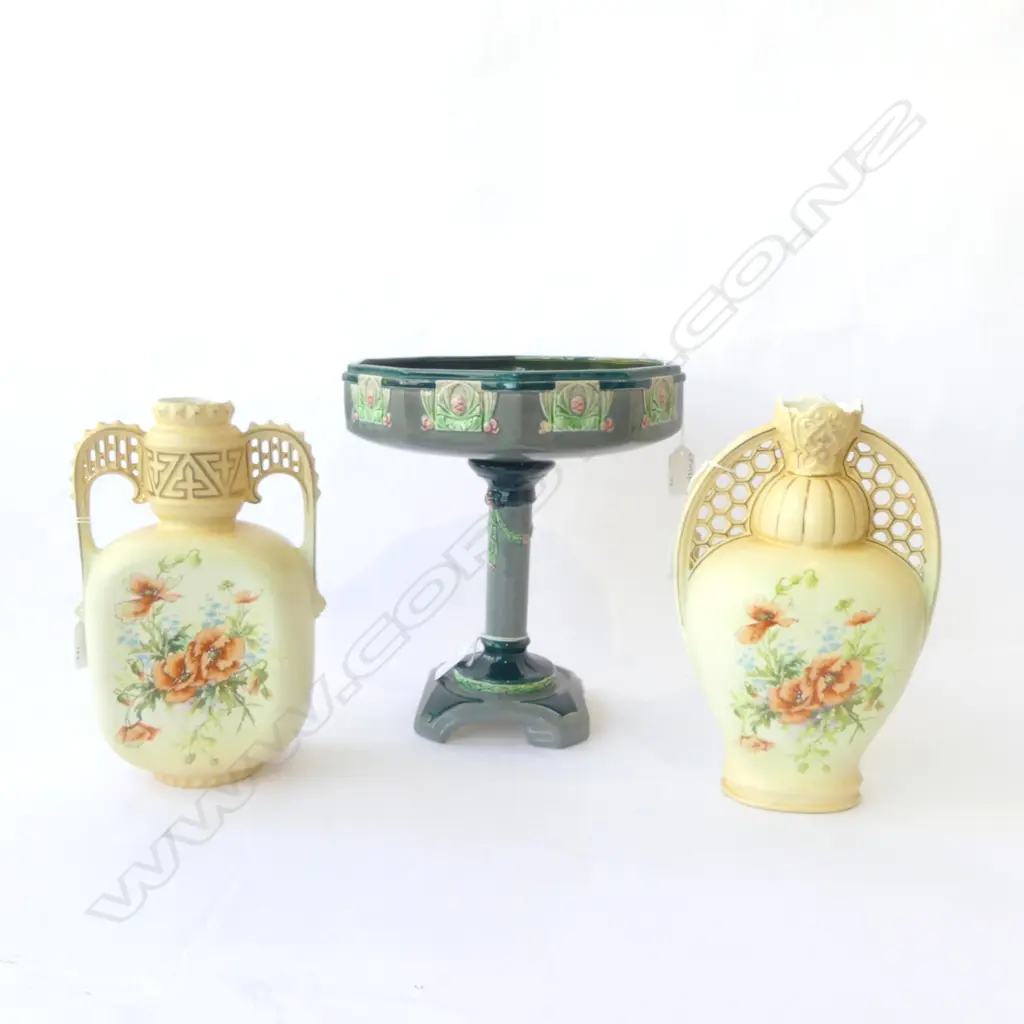 EDWARDIAN CHINA COMPORT H270MM & 2 EDWARDIAN VASES H260MM Image 1++