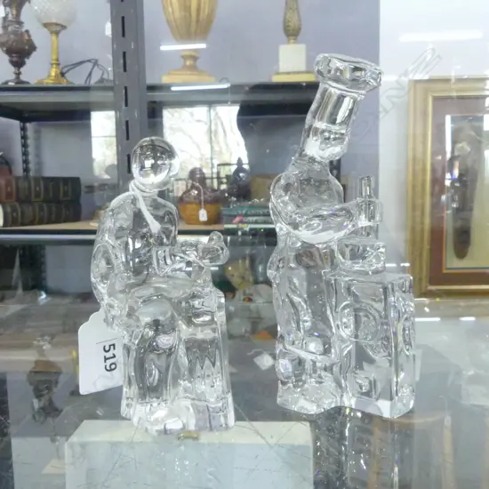 2 ORREFORS GLASS FIGURES H140 & 110MM