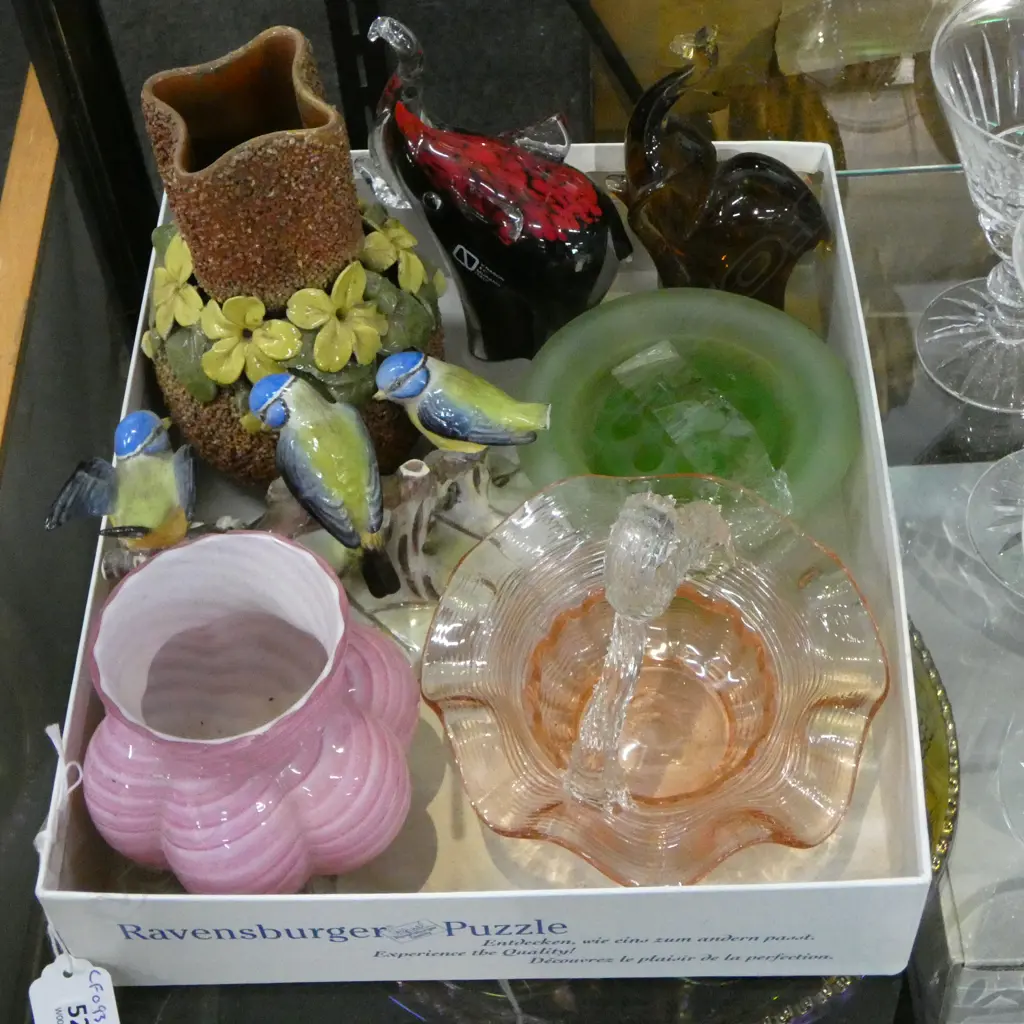 SMALL TRAY 7 GLASS & CHINA ORNS SOME CHIPS Image 1++
