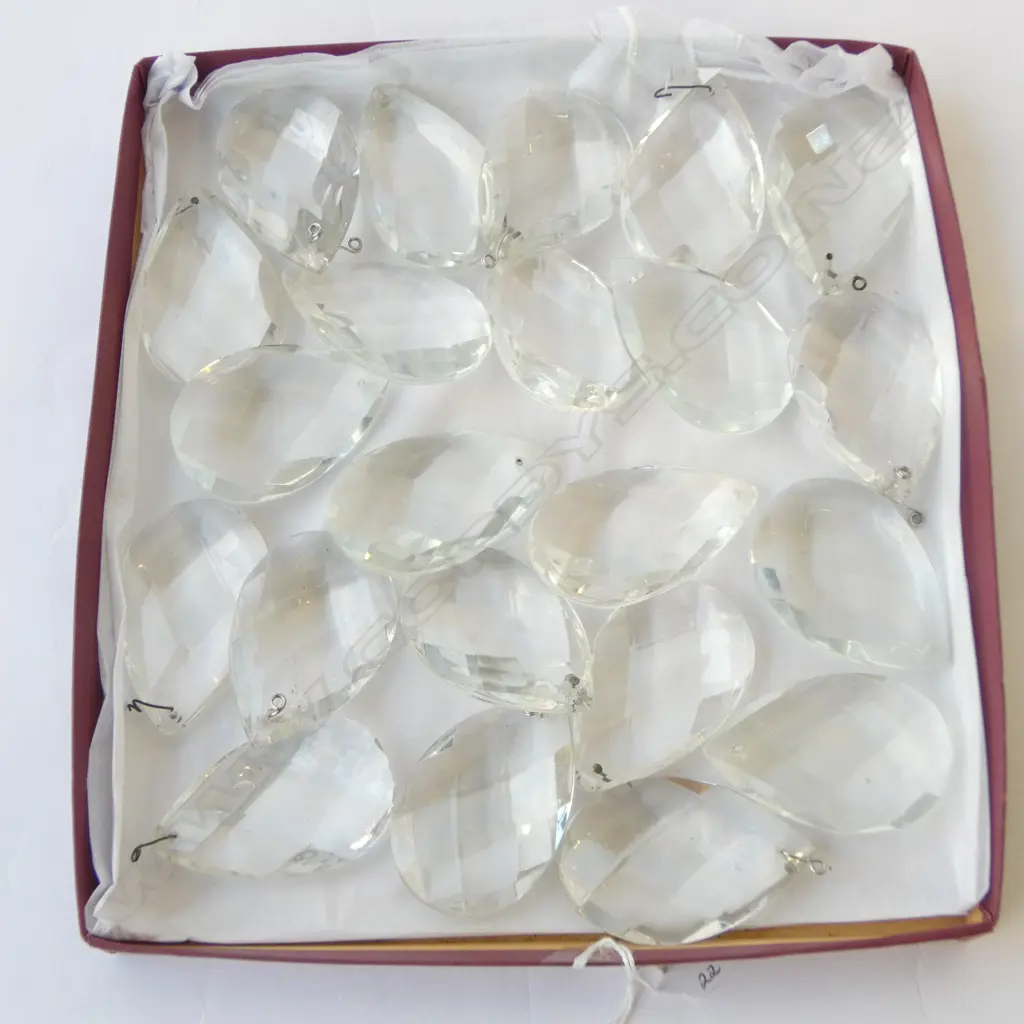 22 LARGE VINTAGE FACET CUT TEARDROP CRYSTALS, L.60MM Image 1++