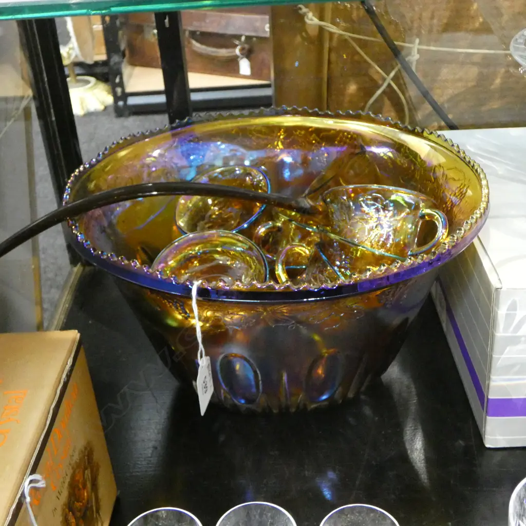 LUSTRE GLASS PUNCH BOWL + 11 CUPS  Image 1++
