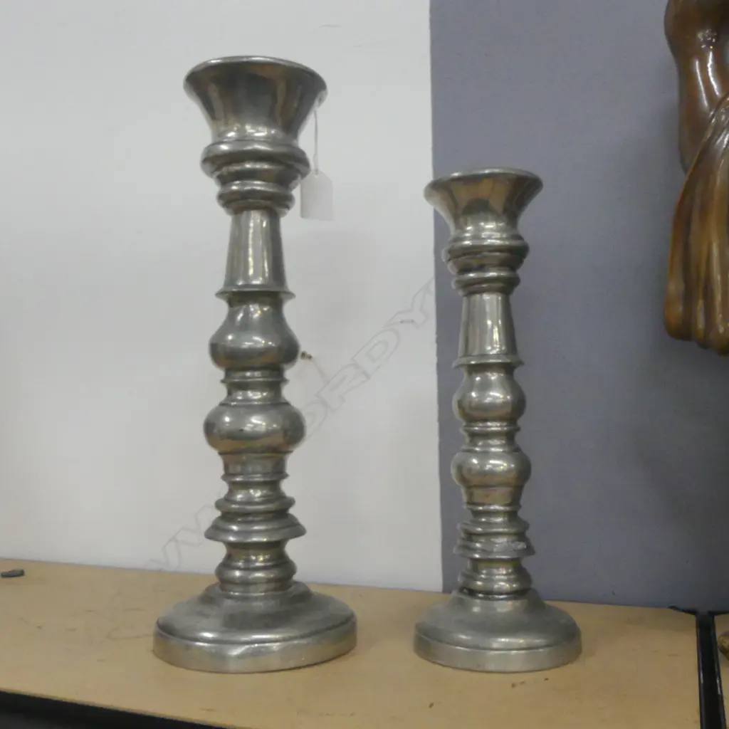 PR. HEAVY PEWTER CANDLESTICKS H.370mm Image 1++
