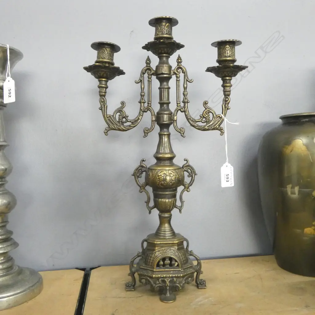 ITALIAN BRONZE 3 BRANCH TABLE CANDLESTICK H400MM Image 1++