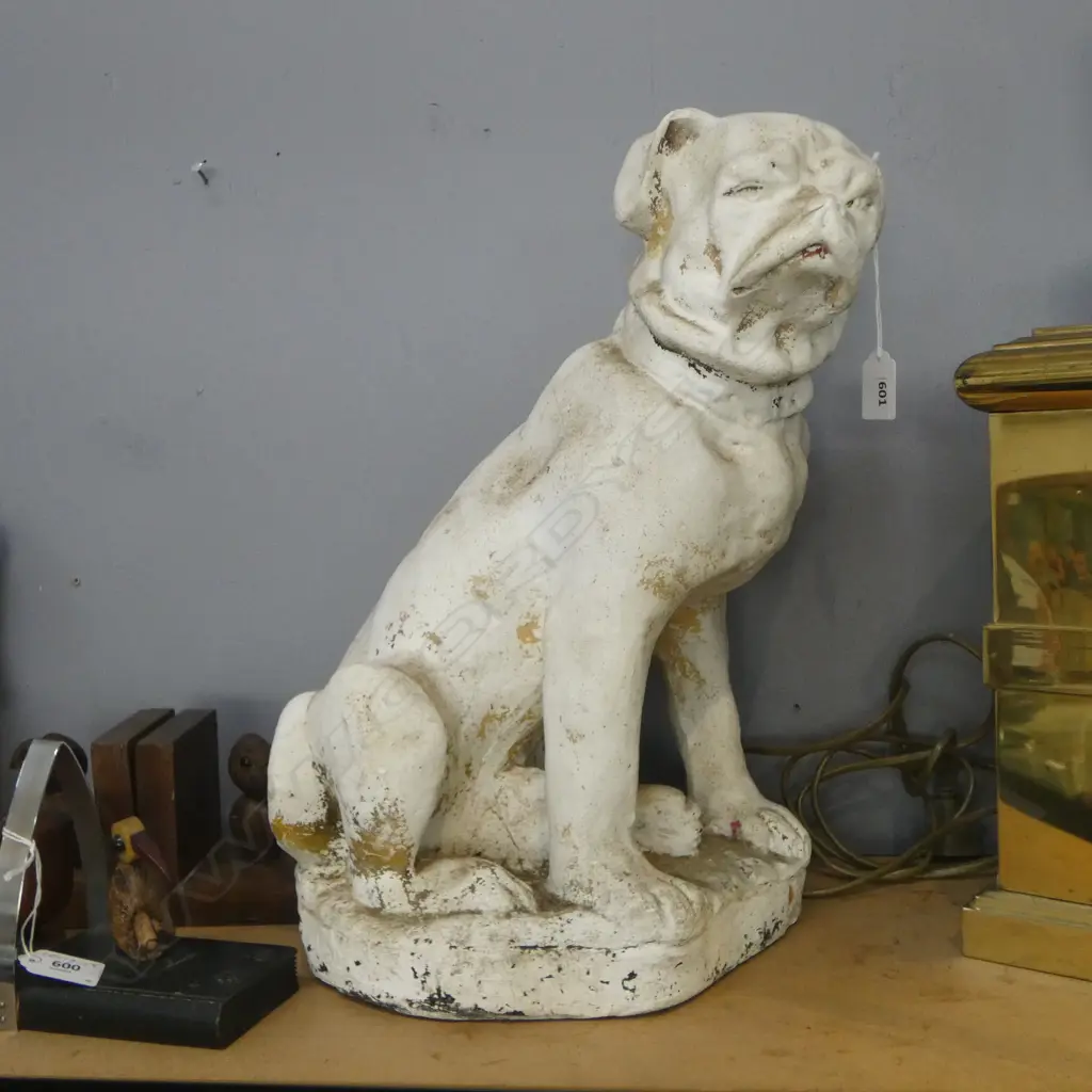 VINTAGE PLASTER DOG ORN CHIP TO BASE H400MM Image 1++
