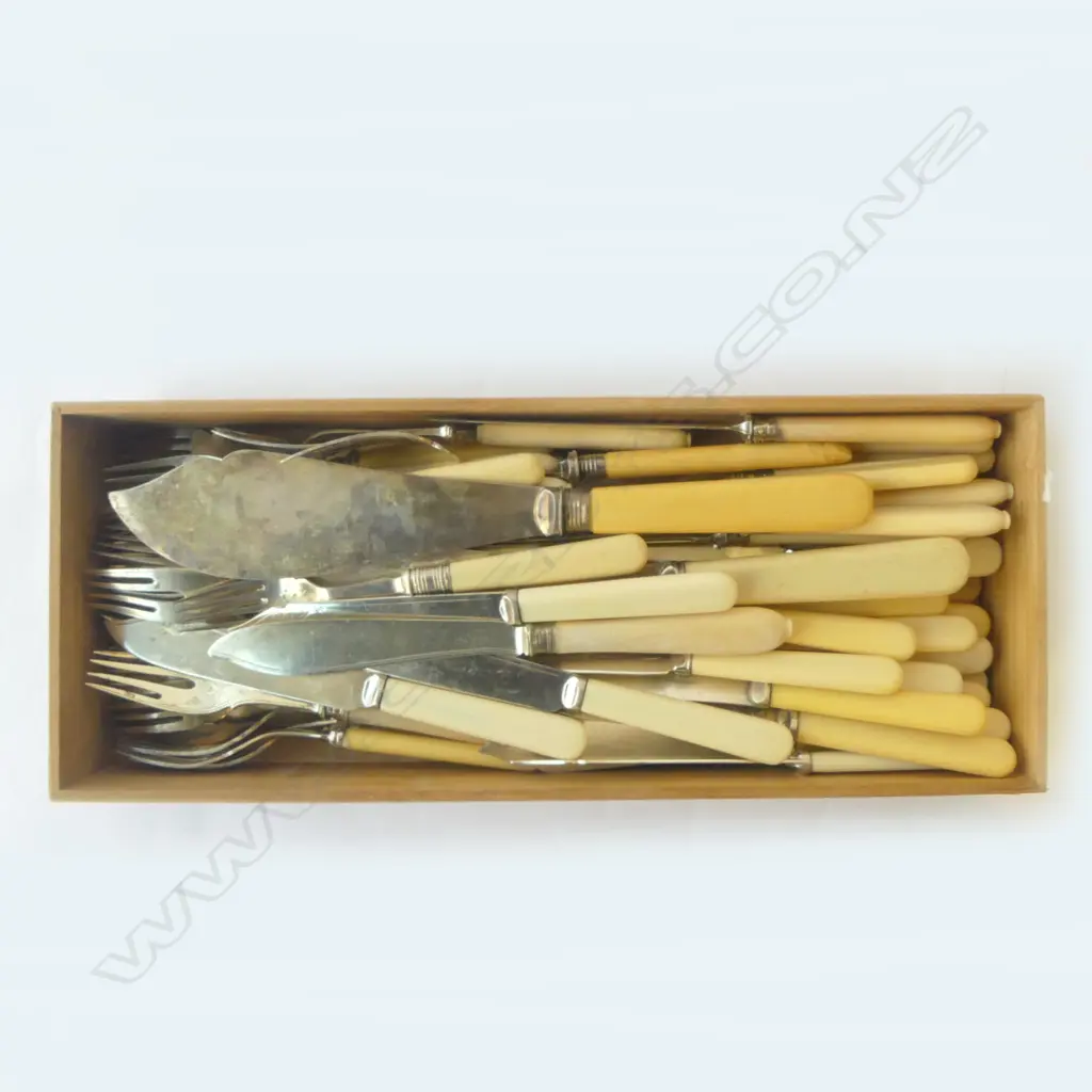 LARGE COLLECTION OF IVORINE 'BONE' KNIVES, FORKS & FISH SLICES etc Image 1++