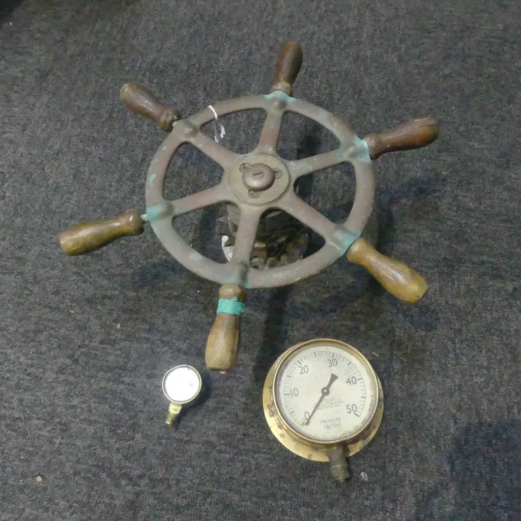 BRASS LAUNCH WHEEL 375mm dia + TWO GAUGES Image 1++
