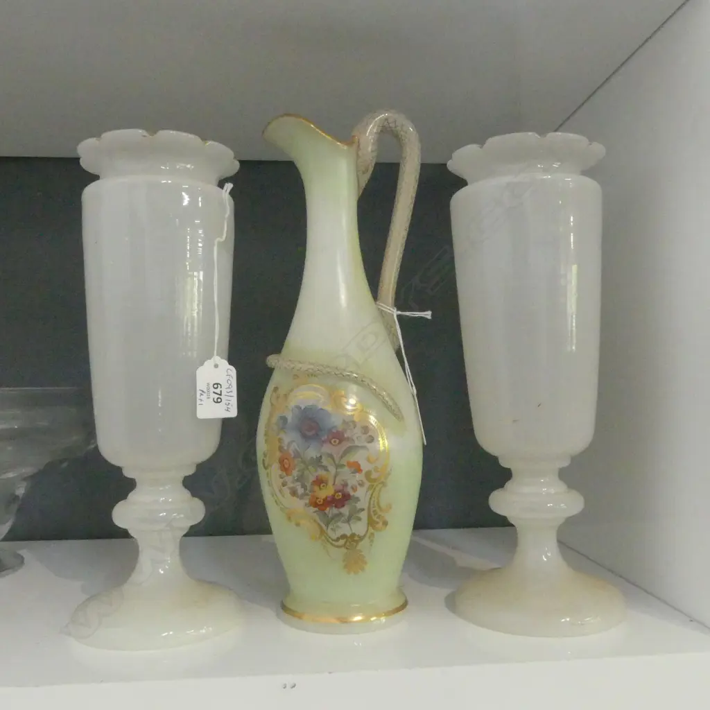 PR VICT MILKGLASS VASES H290MM & VICT MILKGLASS JUG H320MM Image 1++