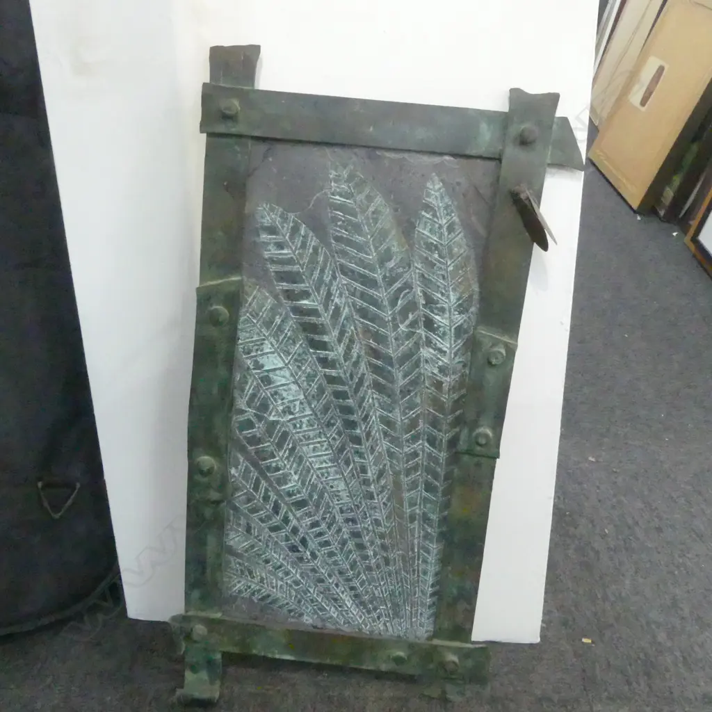 INCISED STONE WORK IN HEAVY METAL FRAME 660x350mm Image 1++