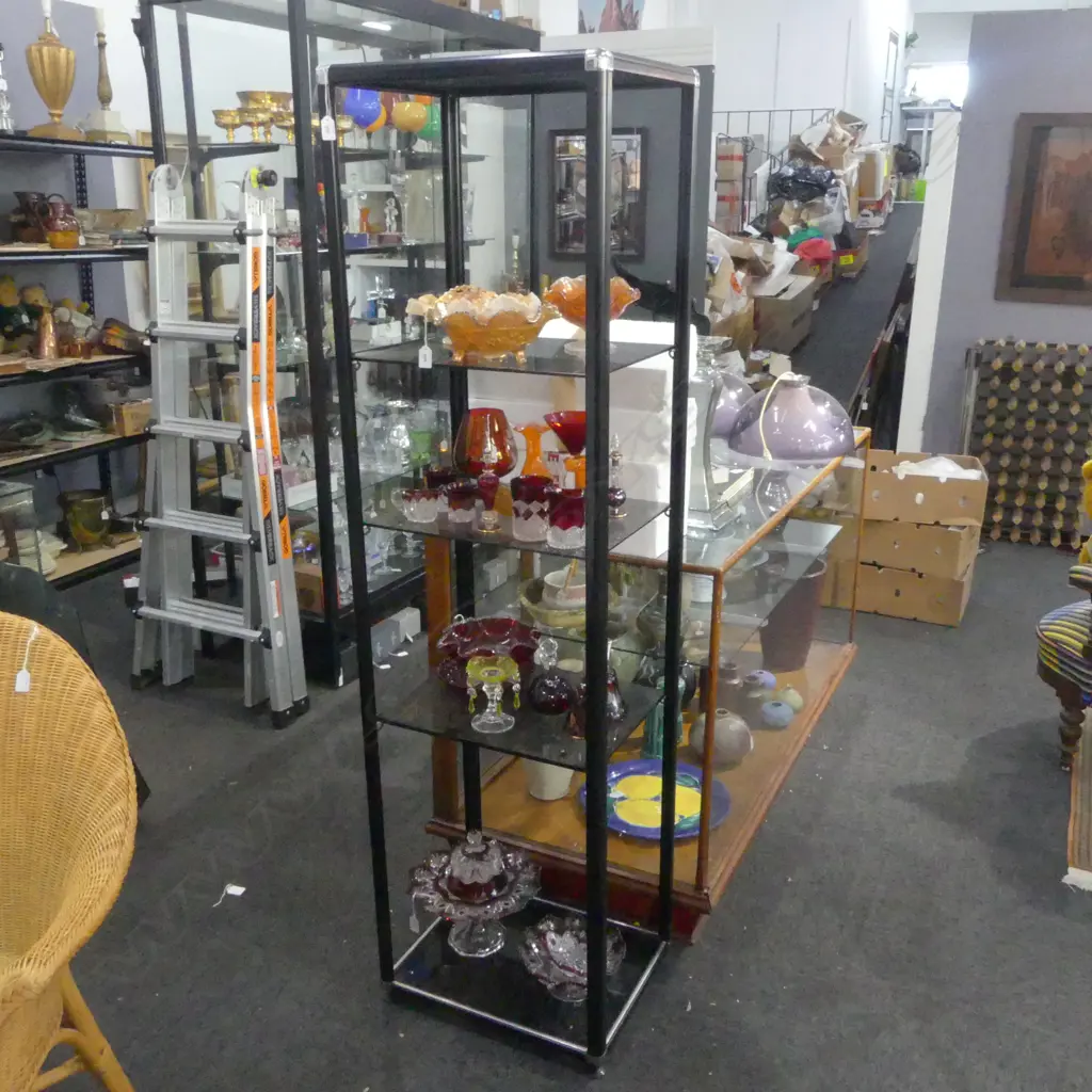 4 TIER SHOP DISPLAY STAND BLACK GLASS FINISH H1820MM Image 1++
