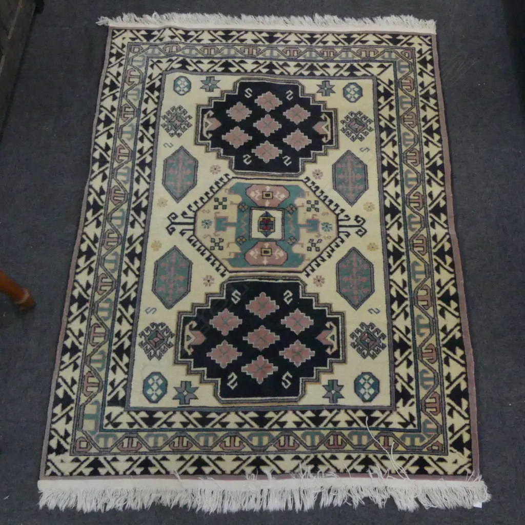 PERSIAN H/KNOTTED RUG 1650 X 1300mm geometric motifs pale ground Image 1++