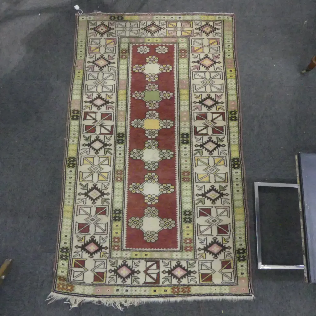 TURKISH H/KNOTTED WOOL RUG 1700 x 1030mm geometric motifs autumnal tones Image 1++
