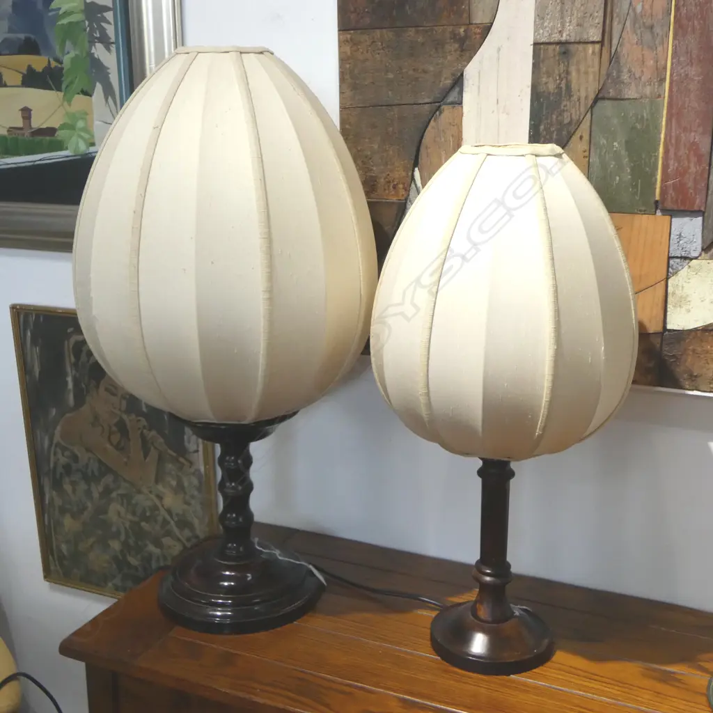 TWO TURNED WOOD LAMPS H.760 & H.620mm Image 1++