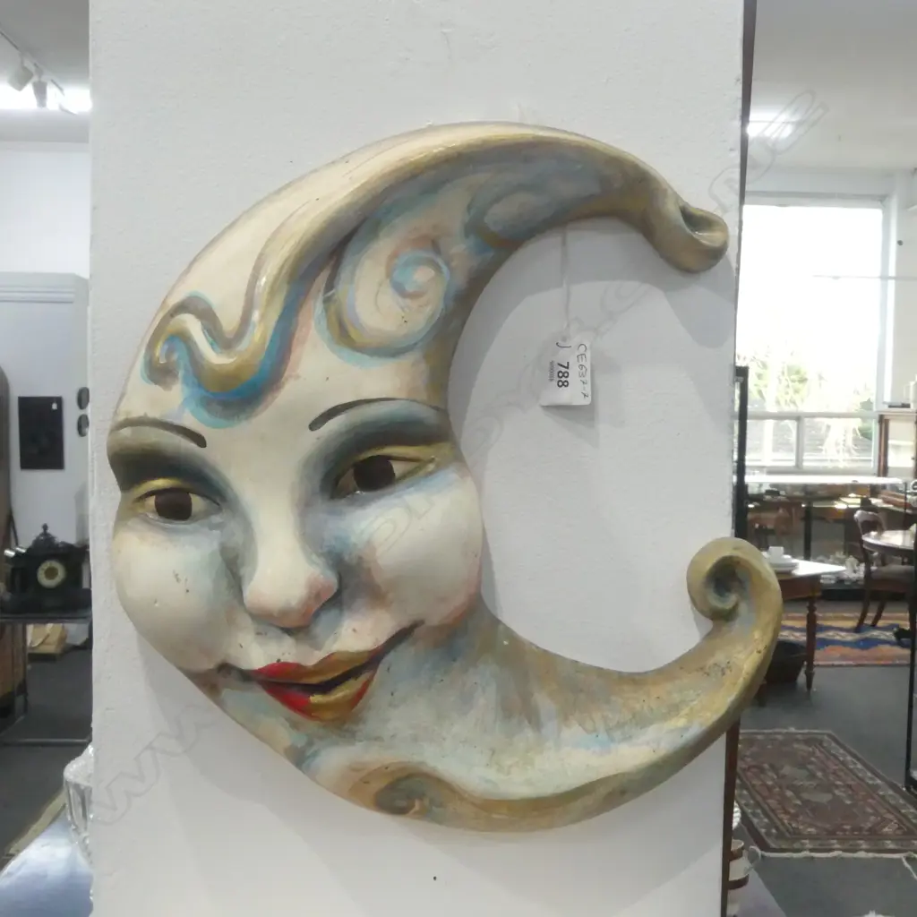 POTTERY CRESCENT MOON WALL HANGING H.330mm signed & dated verso Image 1++