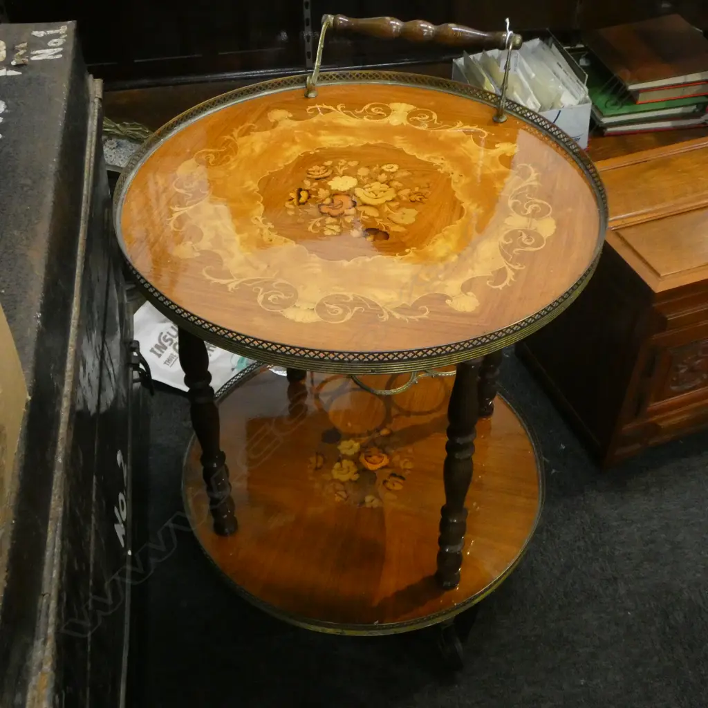 ITALIAN INLAID DRINKS TROLLEY H.750mm Dia.555mm Image 1++