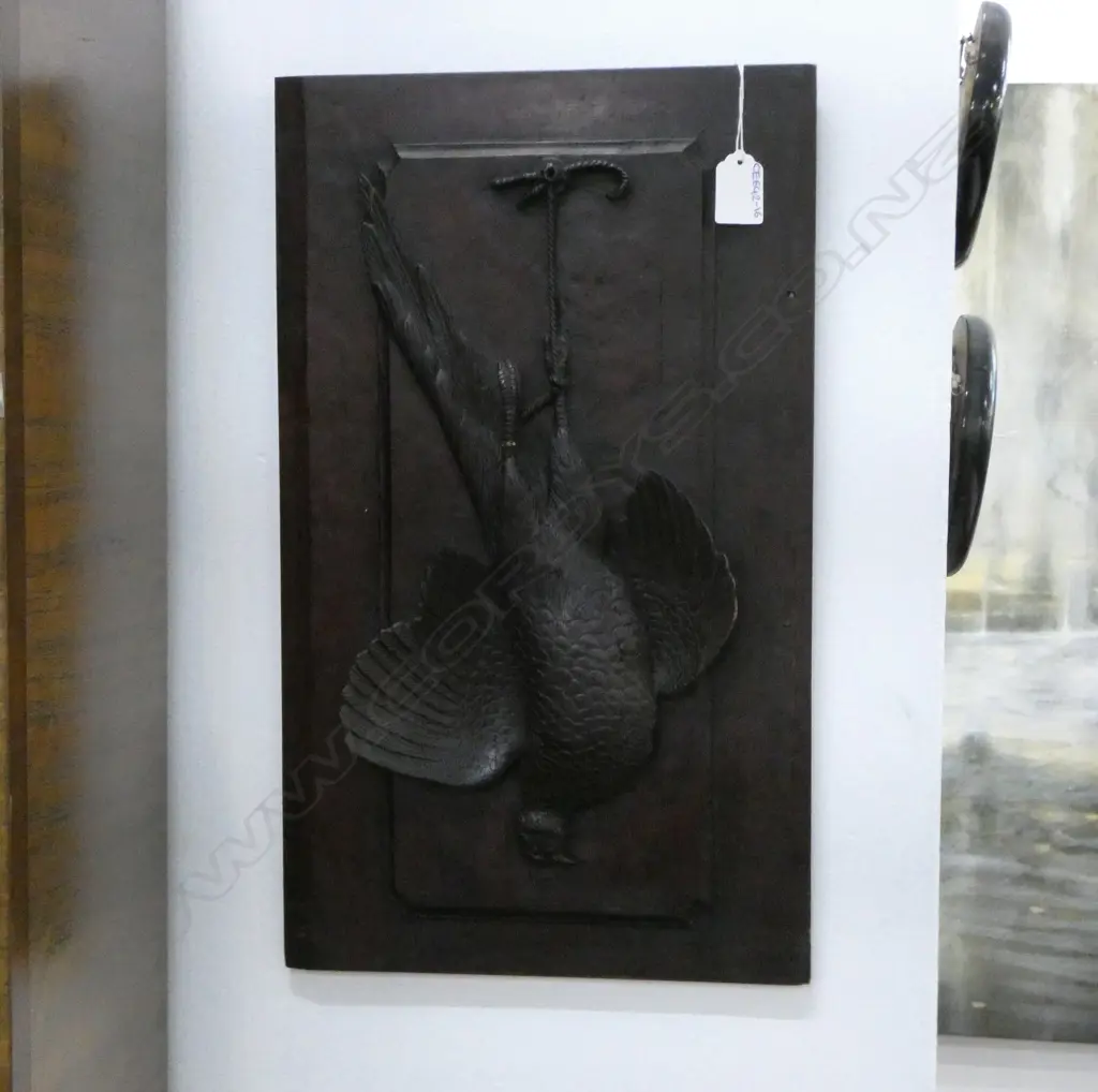 CARVED PANEL OF A GIBBETED PHEASENT IN HIGH RELIEF 280x475mm Image 1++