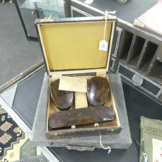 2 BOXED VANITY SETS; FAUX TORTISE SHELL + CRYSTAL