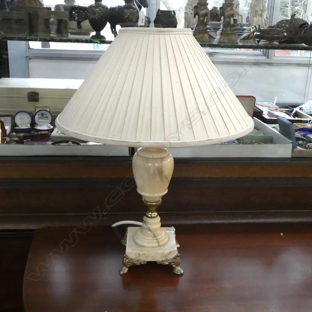 MARBLE & BRASS FOOTED TABLE LAMP H.480mm Image 1++
