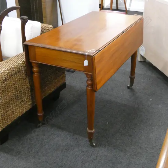 ANTIQUE VICTORIAN MAHOGANY DROPSIDE TABLE BRASS CASTORS 700x1040mm OPEN