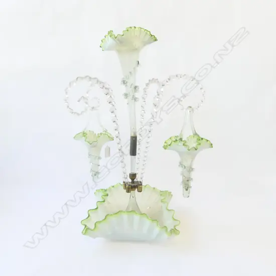 VICT GREEN GLASS EPERGNE WITH 2  BASKETS H510MM