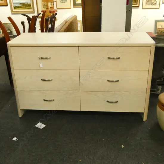 LIME WASHED PINE CHEST OF DRAWERS, L.1350mm