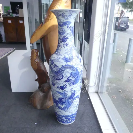 CHINESE BLUE/WHITE DRAGON & PHOENIX TEMPLE VASE H.1550mm