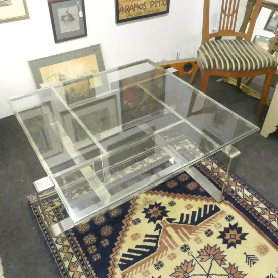 CHROME & GLASS SQUARE COFFEE TABLE, H.340mm, W.1100mm