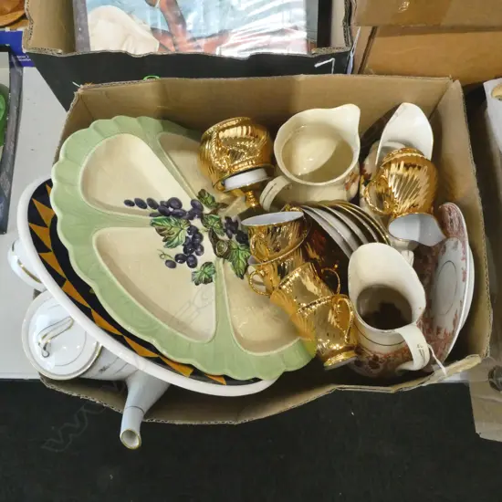 BOX OF ASSORTED CHINA CARLTONWARE SERVING PLATE ETC