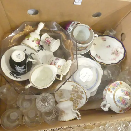 BOX LOT CHINA CSPS  GLASS BOWL SERVING DISH ETC