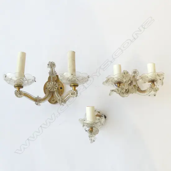 2x  2 BRANCH WALL CRYSTAL  LIGHTS & 1 SINGLE BRANCH LIGHT MATCHING