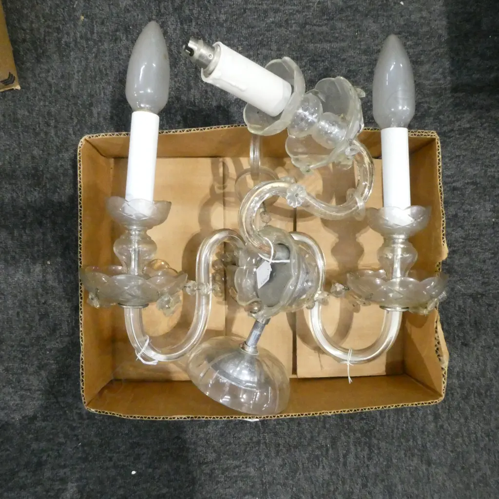 SINGLE CRYSTAL WALL MOUNTED CHANDERLER LIGHT & 2 BRANCH MATCHING WALL LIGHT Image 1++