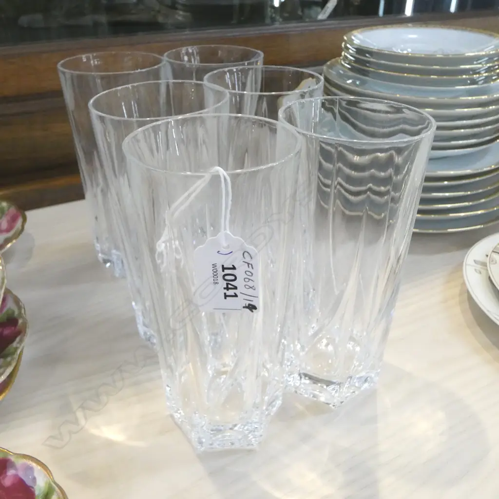 SET OF 6 HIGHBALL CRYSTAL GLASSES BOHEMIA ‘QUADRO’ PATTERN, H.160MM Image 1++